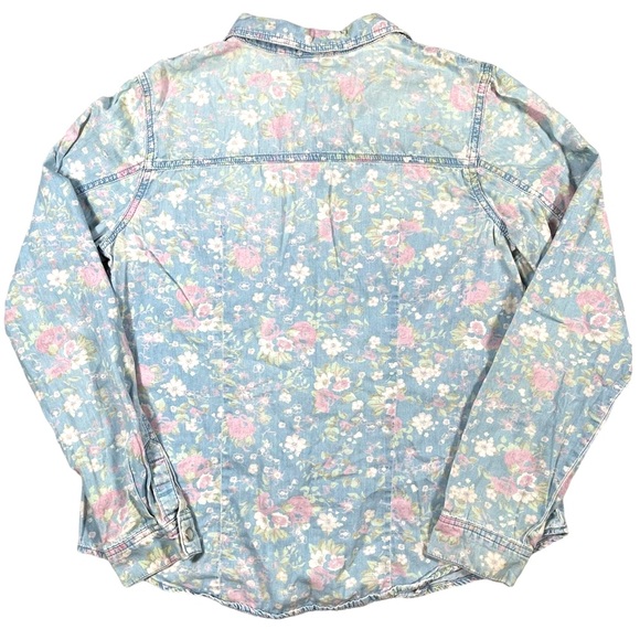 Mossimo Supply Co size large light blue button down pearl snap pink floral shirt - Picture 5 of 12